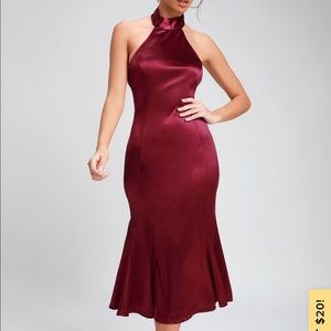 Burgundy satin midi dress